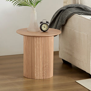 English Elm 17.71 Mid Century Tambour Round Fluted Side Table, Oak MDF Accent Table for Living Room & Bedroom W876P198964