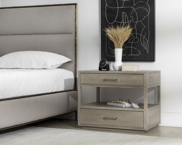 Sunpan Bridgerton Nightstand: Mid-Century Modern Oak Design with Soft Close Drawers and Open Shelf Space