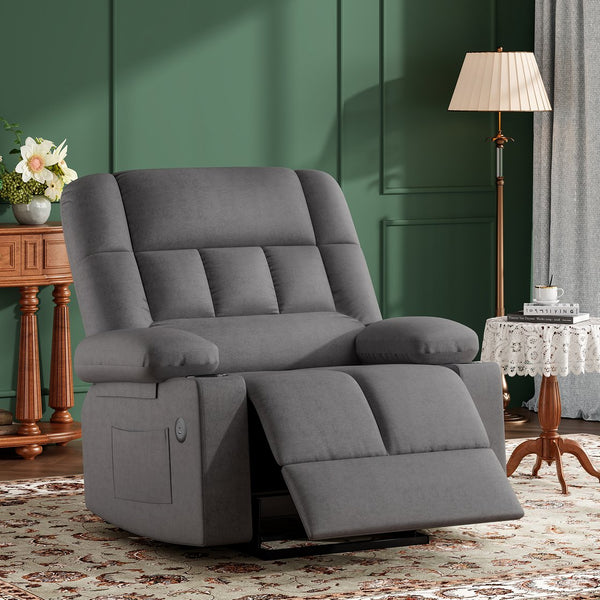 English Elm Oversized Recliner chair with ergonomic support, swivel rocker, quick 5-min assembly for adults comfort Grey T3623P408759