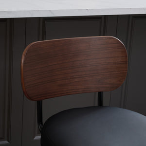 English Elm Swivel Mid Century Counter Stools Set of 2 with 360° Swivel, Walnut Bentwood Back and PU Seat Black W1143P300155