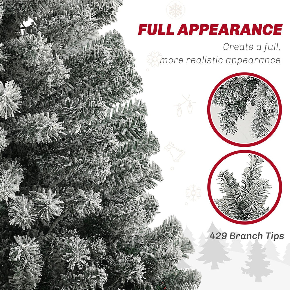 English Elm Homcom 6 Ft Snow-Flocked Pencil Christmas Tree With 170 Dual-Color Led Lights & Metal Stand W2225P249681