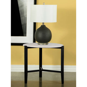 English Elm Myranda White Faux Marble End Table with Black Metal Base — Round HPL Top, Durable Industrial-Modern Accent B062P333448
