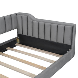 English Elm Twin XL Upholstery Daybed with Vertical Channel Tufting, Velvet Fabric, Slat Support & Side Storage Pocket for Guests Gray DL002210AAE