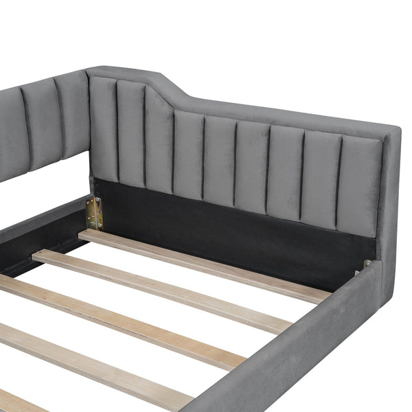 English Elm Twin XL Upholstery Daybed with Vertical Channel Tufting, Velvet Fabric, Slat Support & Side Storage Pocket for Guests Gray DL002210AAE