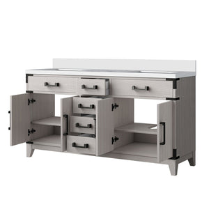 English Elm White Oak Double Bath Vanity 60" W X 22" D - Elegant Cultured Marble Top & Ample Storage Solutions B2731P259867-GIGA