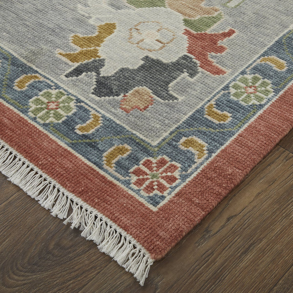 Feizy Rugs Karina Hand-knotted Wool Rug: Timeless Elegance With Floral Design For Sophisticated Home Decor Red,Gray,Ivory Wool 90969g4frstgryh50