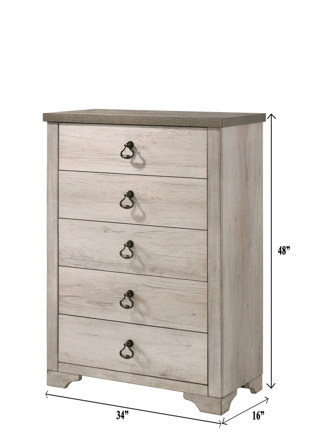 English Elm 1pc Coastal Cottage 5-Drawer Chest with Weathered Brown Top, Ring Pull Hardware, Romantic Antique Appeal Distressed Brown,Driftwood 36.81 L x 18.74 W x 48.86 H B2741P353778