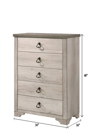 English Elm 1pc Coastal Cottage 5-Drawer Chest with Weathered Brown Top, Ring Pull Hardware, Romantic Antique Appeal Distressed Brown,Driftwood 36.81 L x 18.74 W x 48.86 H B2741P353778