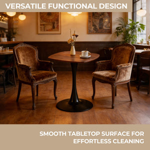 English Elm 23.62 Inch Round Pedestal Dining Table Oak Finish Compact Contemporary Accent W3766P397278