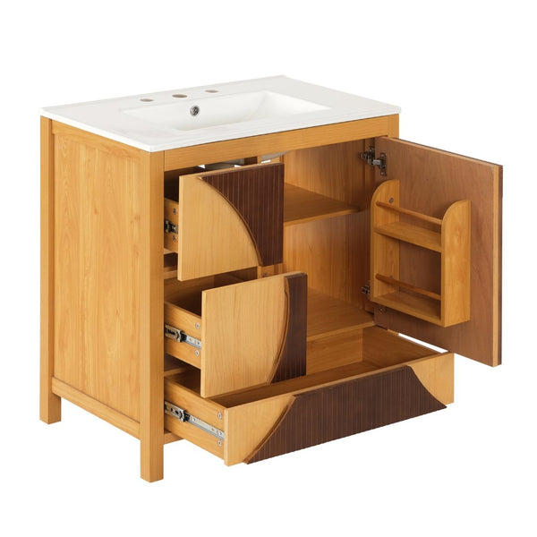 English Elm 30 Inch Fluted Freestanding Bathroom Vanity Solid Wood Soft Close Spa Style W5278S00003