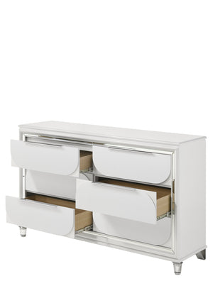 English Elm Tarian Pearl Dresser with Acrylic Crystal Legs and Embossed Fronts, Six Drawers plus Jewelry Trays White 51 L x 20 W x 41 H B2726P269294