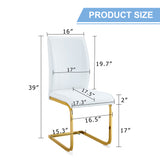 English Elm Luxury Simple Arch Chair - Set Of 4 White Pu Material High Resilience Dining Chair With Arched Metal Gold Leg.