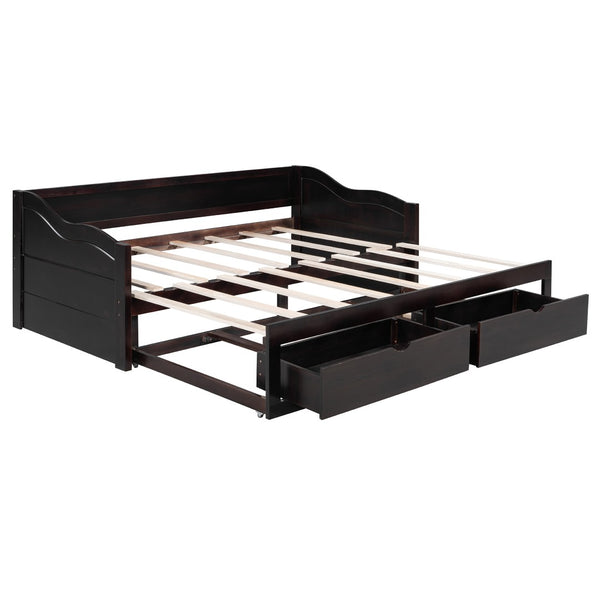 English Elm Wooden Twin Daybed with Pull Out Trundle and Dual Storage Drawers for Guest Rooms Espresso LP000519AAP-1