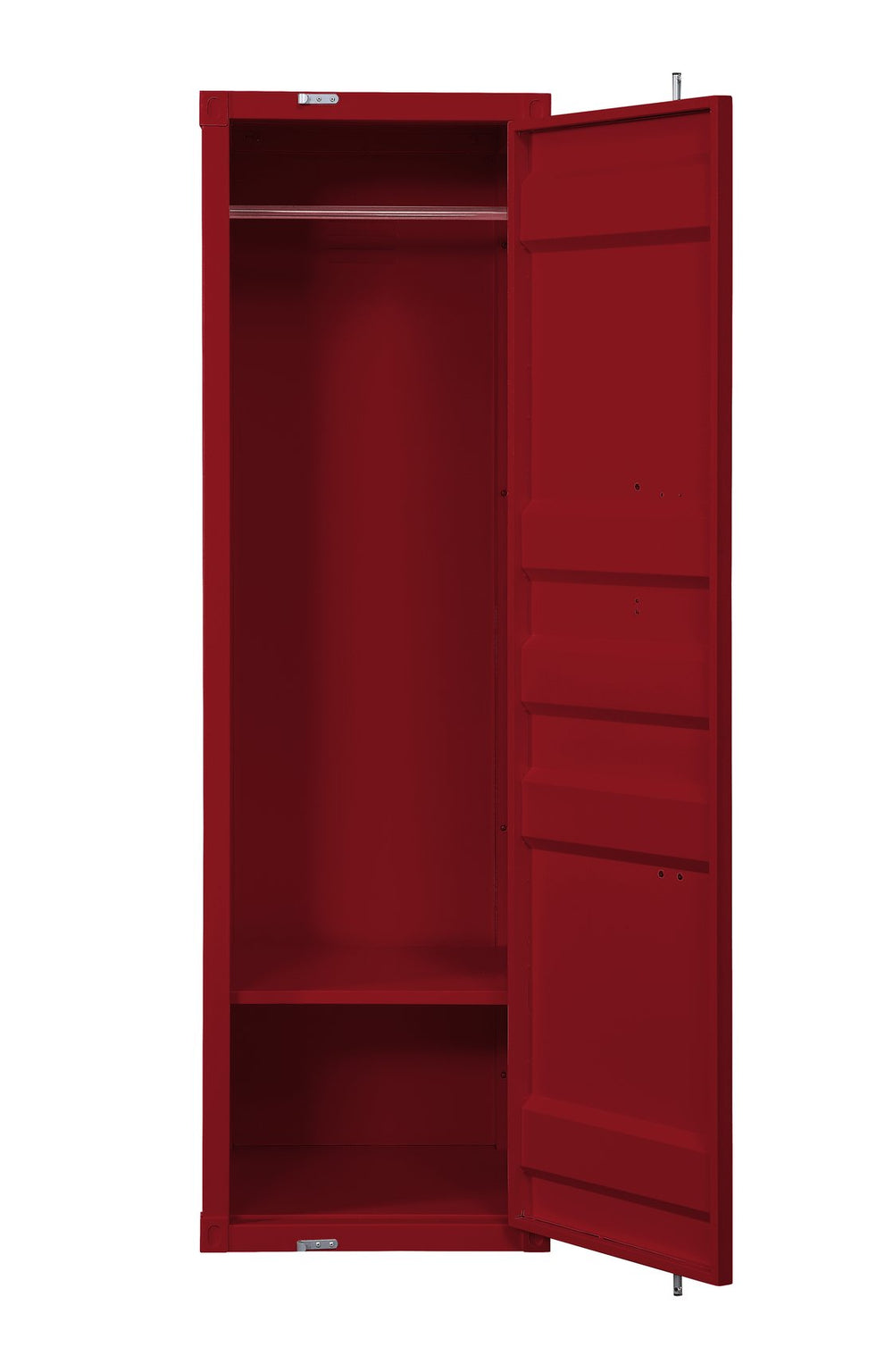 English Elm Cargo Red Metal Wardrobe with Hanging Rod, Shelf & Industrial Locking Design for Durable Storage B2726P263388