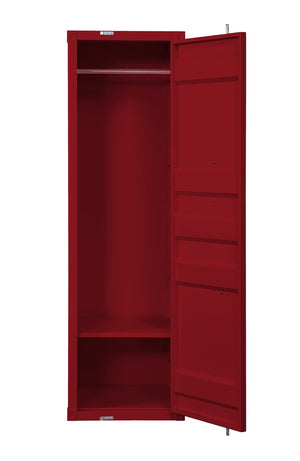 English Elm Cargo Red Metal Wardrobe with Hanging Rod, Shelf & Industrial Locking Design for Durable Storage B2726P263388