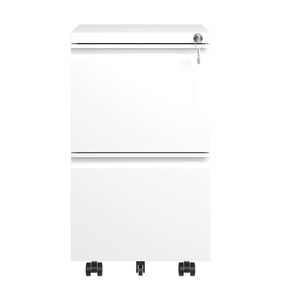 English Elm 2 Drawer Metal Mobile File Cabinet with Locked Security, Removable Hanging Bars, Smooth Casters and Anti-Tip Stability for Organized Office Storage Antique White T2398P171203