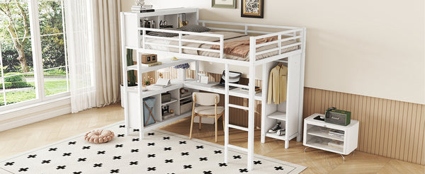 English Elm Metal Loft Bed With L-Shaped Desk & Ample Storage - Full-Size Heavy Duty Bed For Kids & Teens W1580S00067