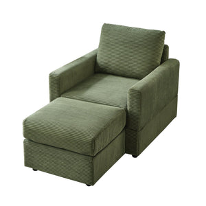 English Elm Classic Corduroy Chaise Lounge with Removable Backrest and Plush Ottoman, Stylish Living Room Seat Green W2186S00010