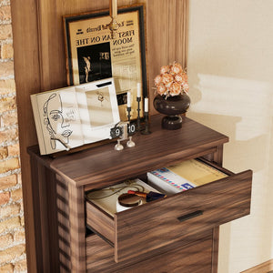 English Elm 4PCS Queen Bedroom Set with Storage Headboard & Built‑In Charging Station, 2 Nightstands, Dresser Walnut 54.25 L x 18.75 W x 9.25 H N733S307937W