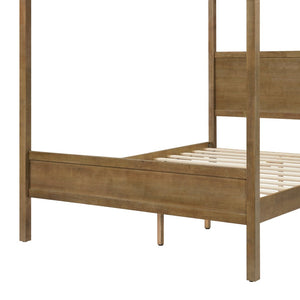 English Elm Queen Solid Wood Canopy Bed Four Post Antique Oak Finish with Curtain Rail Slots N758Q084041N