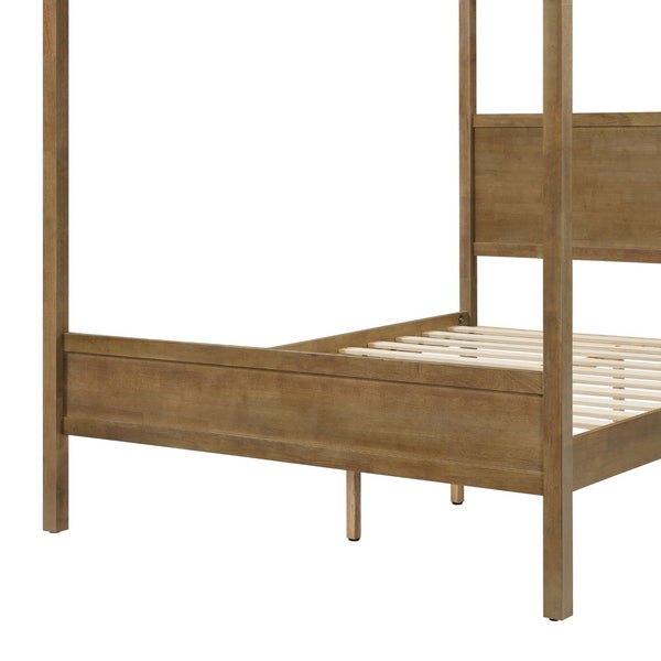 English Elm Queen Solid Wood Canopy Bed Four Post Antique Oak Finish with Curtain Rail Slots N758Q084041N