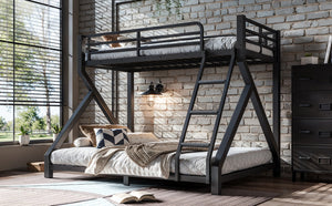 English Elm Twin Over Full Metal Bunk Bed Low Profile Heavy Duty Frame for Kids Guest Rooms W5305P463443