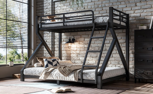 English Elm Twin Over Full Metal Bunk Bed Low Profile Heavy Duty Frame for Kids Guest Rooms W5305P463443