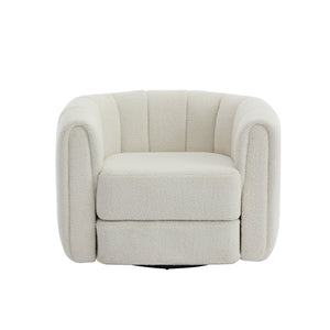 English Elm Swivel Teddy Barrel Chair with 360° Rotation, Plush Upholstered Bucket Seat, Solid Wood Frame White Teddy W2606P187688