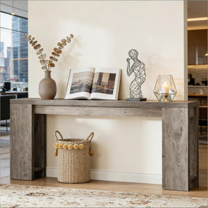 English Elm Hall Console Table Industrial Rustic Two Tier Wood Tone Metal Frame Entryway Sofa Gray T3971P453177