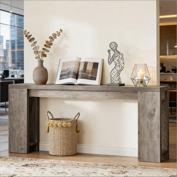 English Elm Hall Console Table Industrial Rustic Two Tier Wood Tone Metal Frame Entryway Sofa Gray T3971P453177
