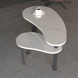 English Elm Contemporary rotatable cocktail table with 360° swivel top, sintered stone & MDF surface, space-saving design White+Black W2899P372754