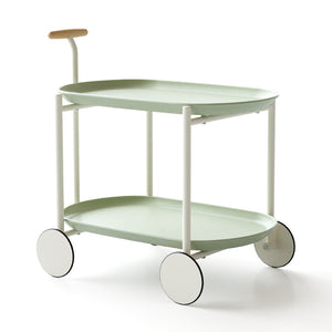 English Elm Moon Rolling Two Tier Open Shelf Cart Scandinavian Style for Kitchen or Living Room W3318P308309