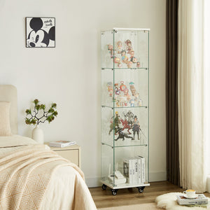 English Elm 4 Tier Glass Display Cabinet - Lockable, Mobile Showcase With 3 Acrylic Shelves For Home Or Office Decor W1668P241903