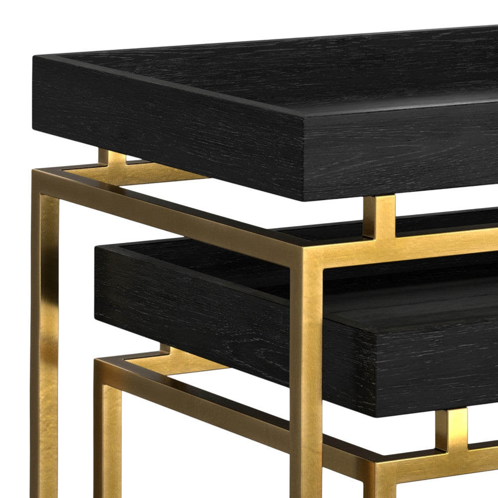 English Elm Macy Black & Gold 2-Pc Nesting Tables — Solid Mango Wood Tops, Metal Frame, Modern End Tables B136P203440