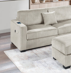 English Elm Camel Wide-Welt Corduroy Sectional Sofa Set with Reversible Chaise, USB & Storage Ottoman, Plush B011S01772
