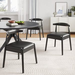 English Elm 47" Round Wood Dining Table Seats Six with Industrial Metal Base for Modern Homes Black T3623P437345