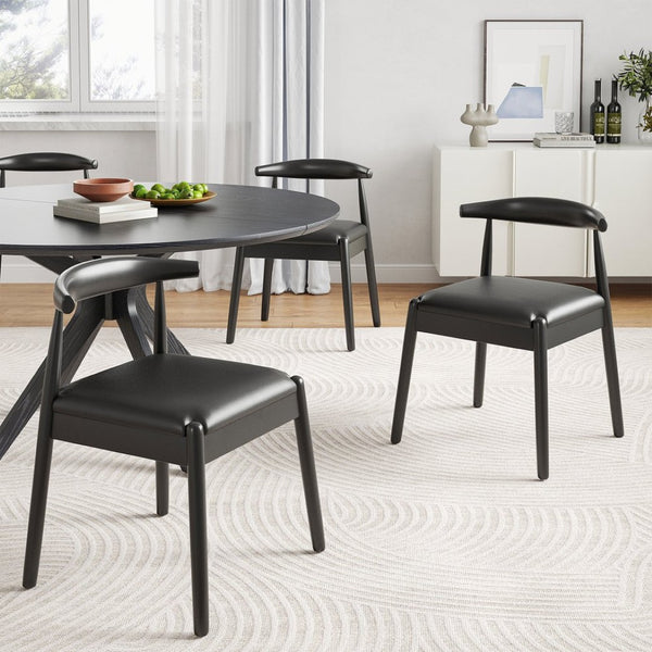 English Elm 47" Round Wood Dining Table Seats Six with Industrial Metal Base for Modern Homes Black T3623P437345