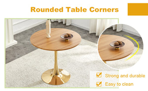 English Elm Round Faux Marble Tulip Pedestal Dining Table Mid Century Modern for Small Bistro Spaces Gold,Wood W2920P401552