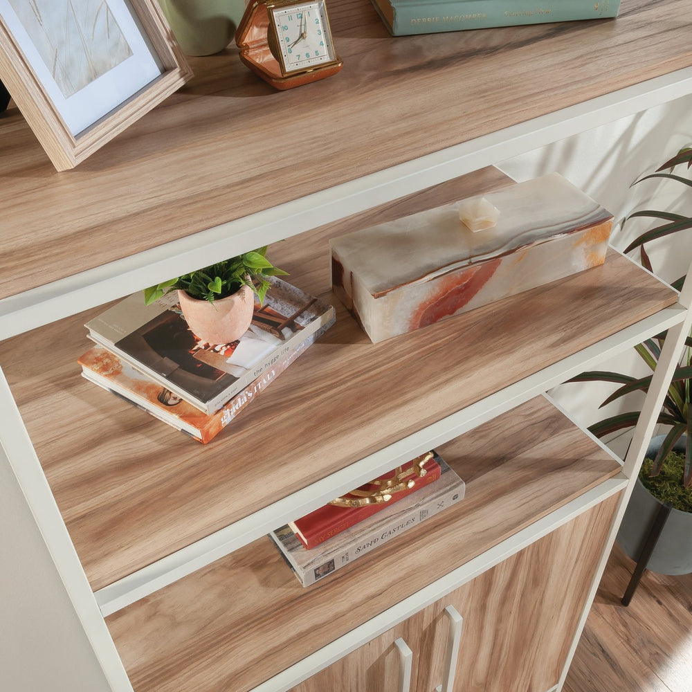 English Elm Bookcase With Doors - Versatile Brown-Finish Storage Solution For Modern Living Spaces & Offices B356P367797
