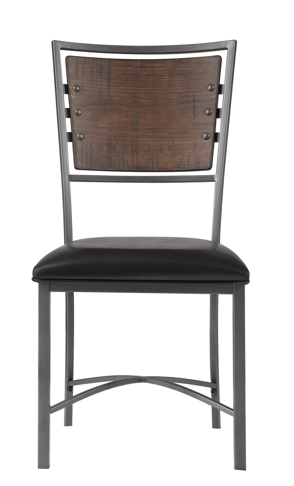 English Elm Industrial Metal Frame Chairs Set of 2 – Rustic Burnished Pine Back, Gray Frame & Dark Brown Faux Leather Seats B011P199729