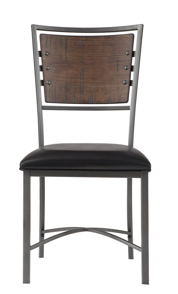 English Elm Industrial Metal Frame Chairs Set of 2 – Rustic Burnished Pine Back, Gray Frame & Dark Brown Faux Leather Seats B011P199729