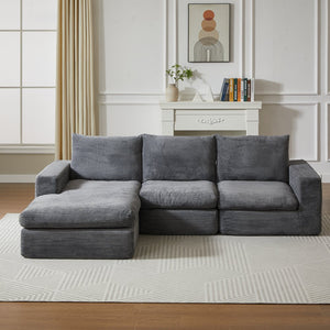 English Elm 99-Inch L-Shaped Corduroy Sectional Sofa With Chaise, Neck Pillows, And No Assembly Needed, Grey W834S00491