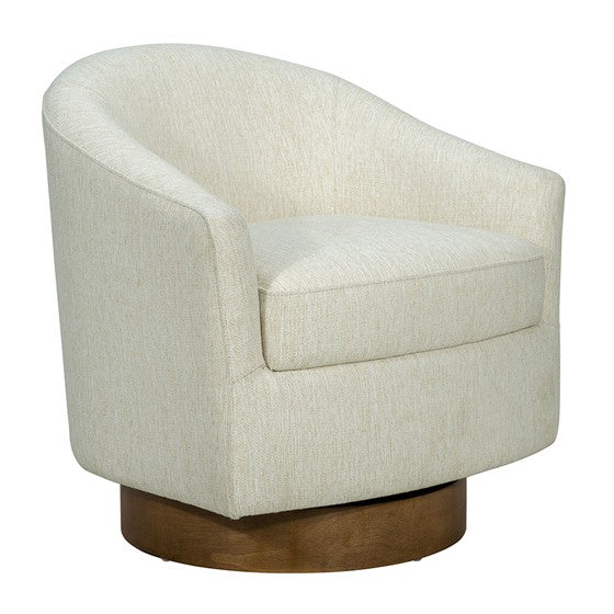 English Elm Upholstered Swivel Chair Camel Oak Base, Cream Polypropylene Fabric, 300 lb Capacity, Foam Seat Cushion B035P203225