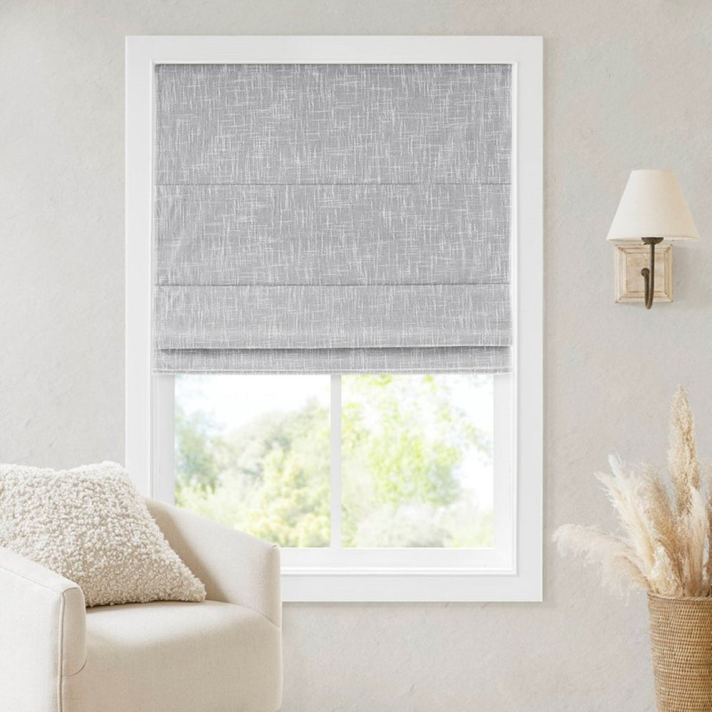 English Elm 1-piece Linen-look Slub Woven Cordless Roman Shade Total Blackout Bedroom Window Panel B035P437523