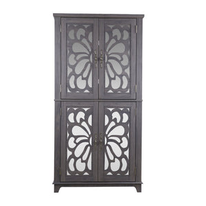 English Elm 67.4"h Mirrored Corner Cabinet Carved Butterfly Doors Adjustable Shelves Entryway Storage Dark Brown W2899P374347