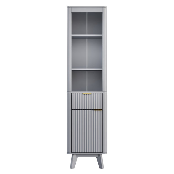 English Elm 68" Tall Fluted Freestanding Storage Cabinet with Drawer and Adjustable Shelf for Bathroom Gray N817P375218G