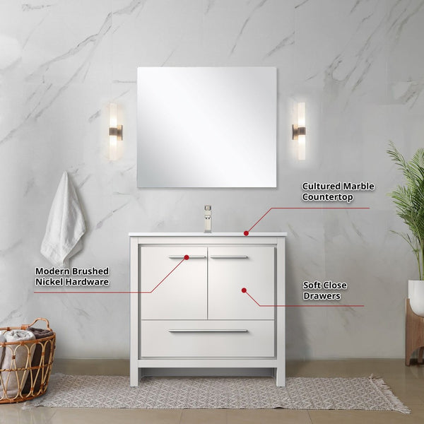 English Elm White Bath Vanity Set With Cultured Marble Top, Brushed Nickel Faucet & 28” Mirror For Easy Install B2731S02080-GIGA