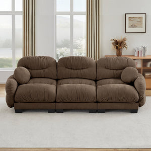 English Elm Pleated Chenille Three Seater Modular Sofa with Ergonomic Foam and Curved Armrests Brown W5656S00058