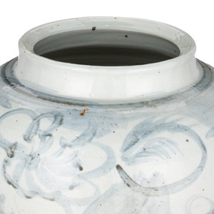 Ming-Style Countryside Preserve Pot: Artisan Porcelain Elegance with Blue Motifs for Timeless Decor