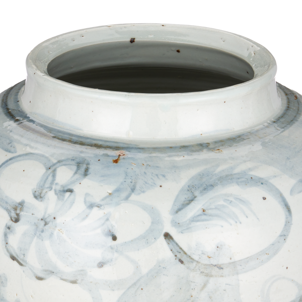 Ming-Style Countryside Preserve Pot: Artisan Porcelain Elegance with Blue Motifs for Timeless Decor